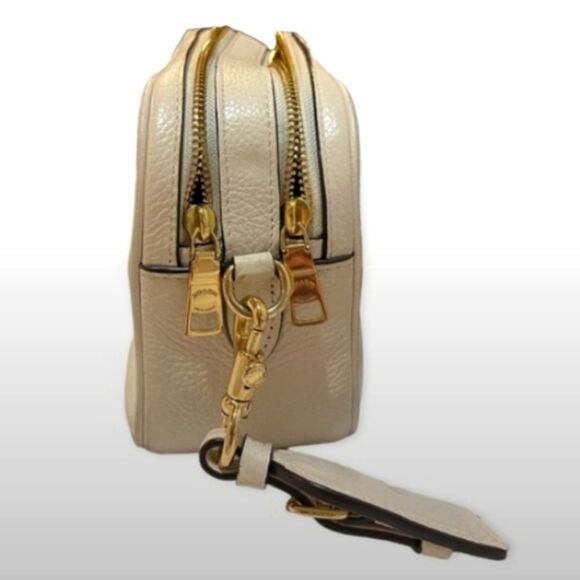 Coach Chalk Crossbody Bag Gold Tone Double Zipper Guitar Strap Womens Purse - Picture 6 of 16